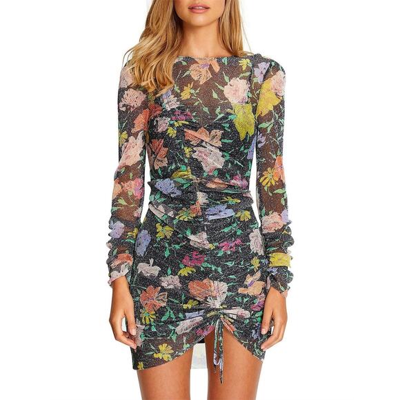 Alice McCall Cosmic Dancer Ruched Mini Dress - Aus 6/Us 2 Black Floral